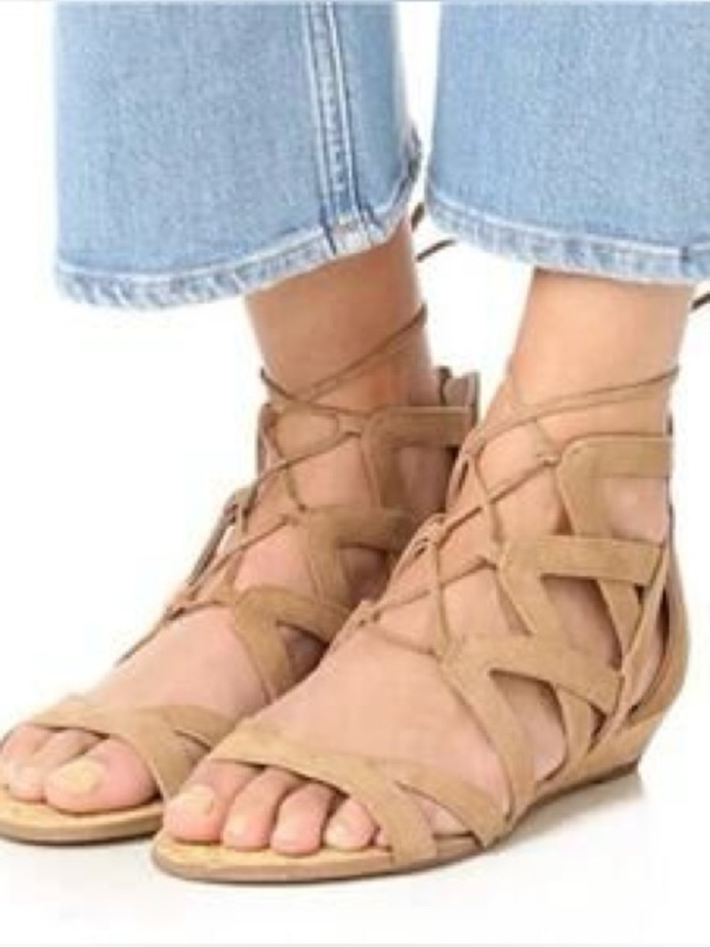 Sam Edelman Dawson Lace-Up Gladiator Sandals in Tan camel suede 7